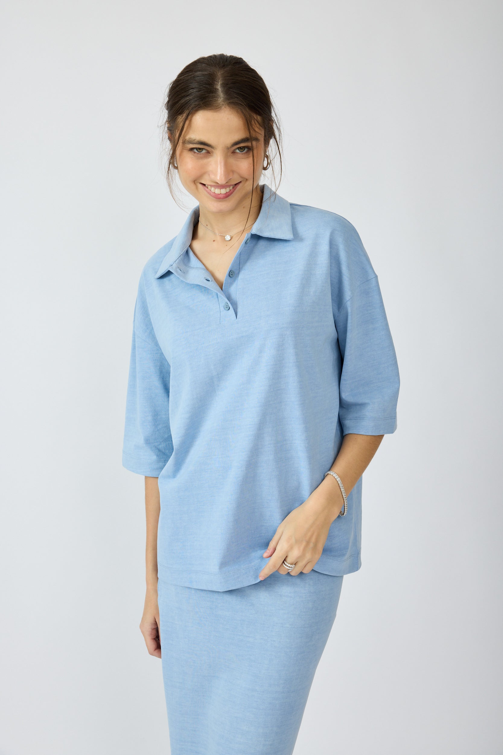 חולצת פולו פיגמנט שרוול 3/4